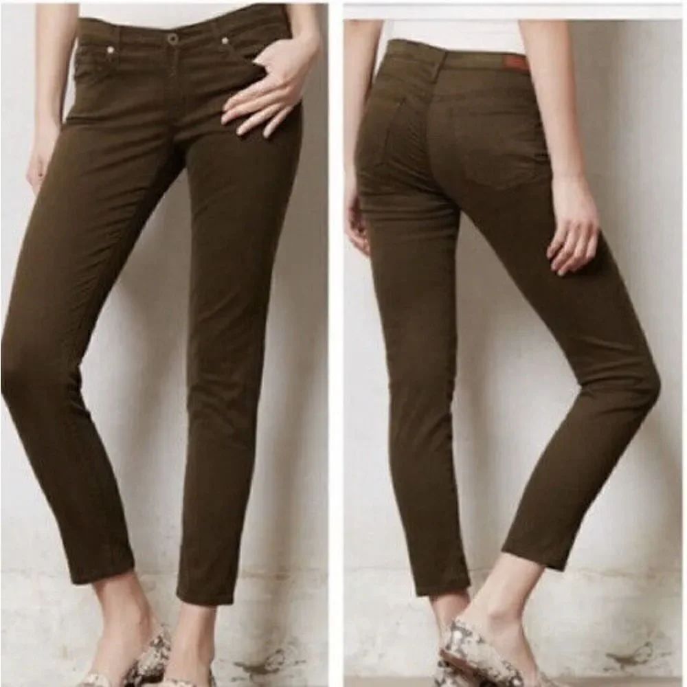 AG Olive Green Women’s The Stevie Slim Straight Ankle Skinny Pants Olive 27 R